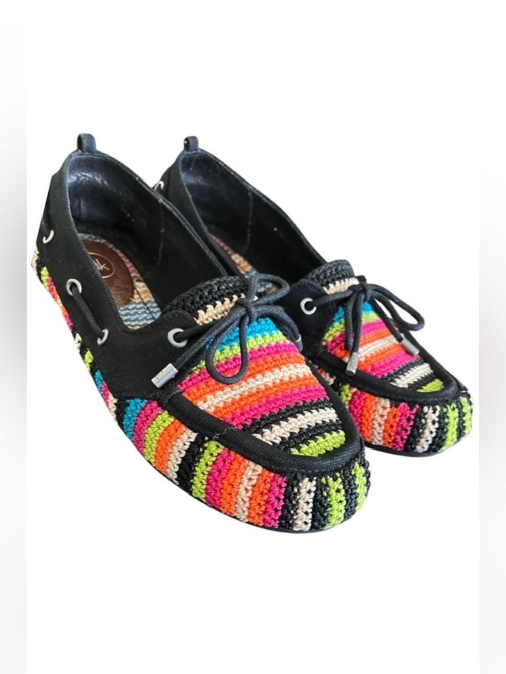 THE SAK Crochet Rainbow Boat Shoes Driving Moc Flats Women 8.5 Boho Coastal